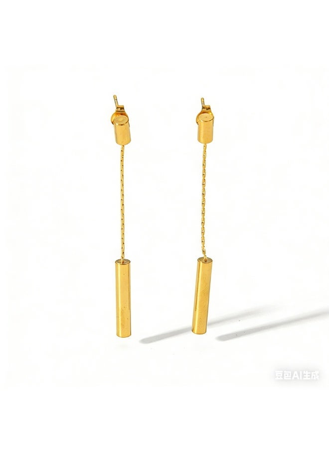 AMETOER New Fashion Tassel Stainless Steel Stud Earrings | Long 18K Gold Plated Colorfast European & American Niche Design - Image 1