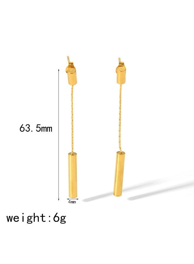 AMETOER New Fashion Tassel Stainless Steel Stud Earrings | Long 18K Gold Plated Colorfast European & American Niche Design - Image 4
