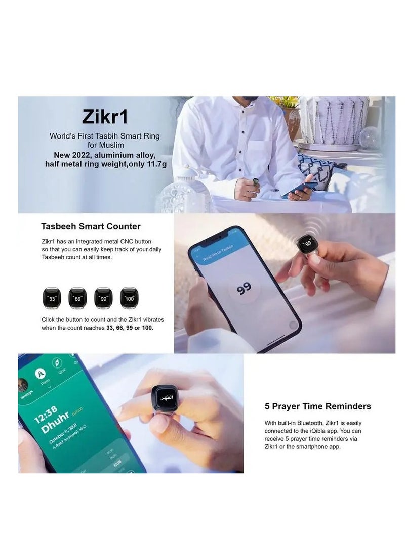 Smart Tasbih Zikr Ring Muslim Prayer  Prayer Timing Reminder OLED Display Tasbih Counter Waterproof - Image 5