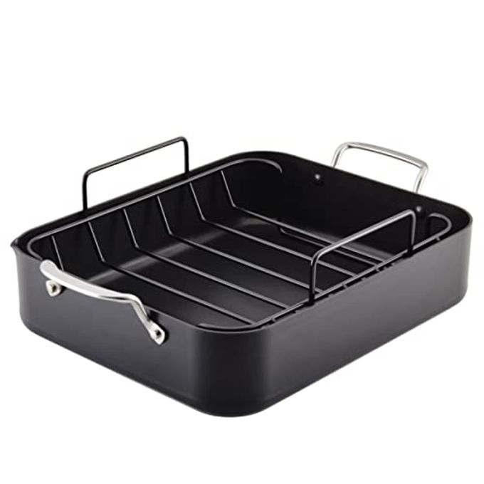 KitchenAid Hard Anodized Roasting Pan/Roaster with Removable Rack, 13 Inch x 15.75 Inch Matte Black - Image 1