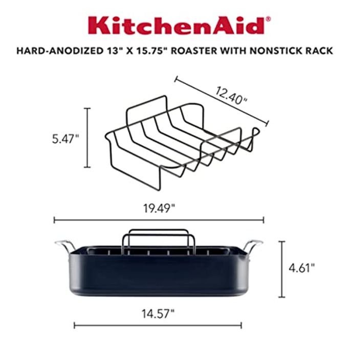 KitchenAid Hard Anodized Roasting Pan/Roaster with Removable Rack, 13 Inch x 15.75 Inch Matte Black - Image 5