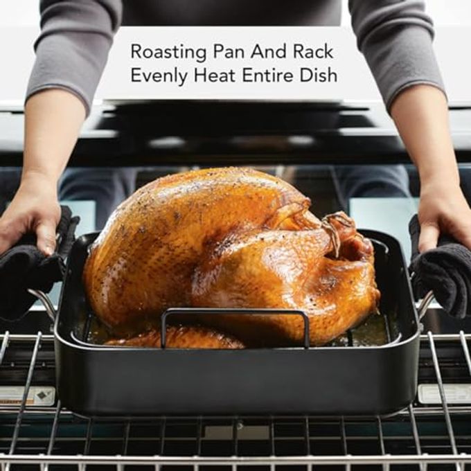 KitchenAid Hard Anodized Roasting Pan/Roaster with Removable Rack, 13 Inch x 15.75 Inch Matte Black - Image 3