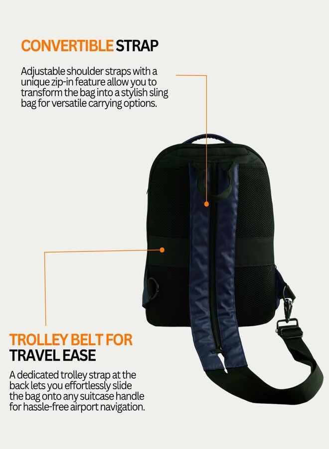 Kyoto 14 Ltr Wayfarer Laptop Backpack | Padded Protection | Unisex | Cross Body | Fits Upto 14inch Laptop | Water Resistant | Stylish Carry-on Bag for Men & Women (Navy Blue) - Image 3