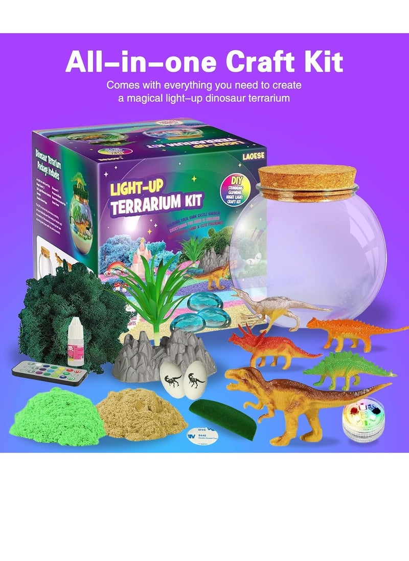 DMG TECH Dinosaur Terrarium Kit, Light Up Terrarium Kit Kids Crafts Toys,DIY Dino Arts and Crafts for Kids Ages 4 5 6 7 8-12 Years Old, Dinosaur Present for Boys Girls  - Image 4