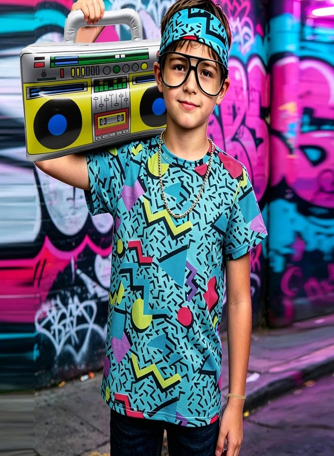Prebene Boys 80s 90s Hip Hop Costume 6 Pcs Set - Retro Colorful T-Shirt Outfit for Halloween & Theme Parties (Blue, XS) - Image 4