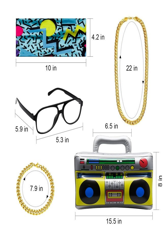 Prebene Boys 80s 90s Hip Hop Costume 6 Pcs Set - Retro Colorful T-Shirt Outfit for Halloween & Theme Parties (Blue, XS) - Image 3
