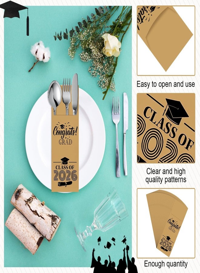 TaoBary 100 Pcs Class of 2026 Graduation Kraft Paper Silverware Bags 2026 Graduation Party Supplies Graduation Gift Bags Disposable Utensil Cutlery Holders Utensil Sleeves for College High School - Image 5