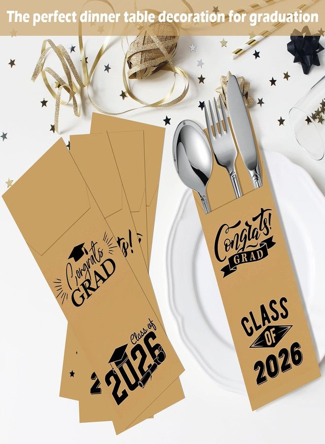 TaoBary 100 Pcs Class of 2026 Graduation Kraft Paper Silverware Bags 2026 Graduation Party Supplies Graduation Gift Bags Disposable Utensil Cutlery Holders Utensil Sleeves for College High School - Image 4