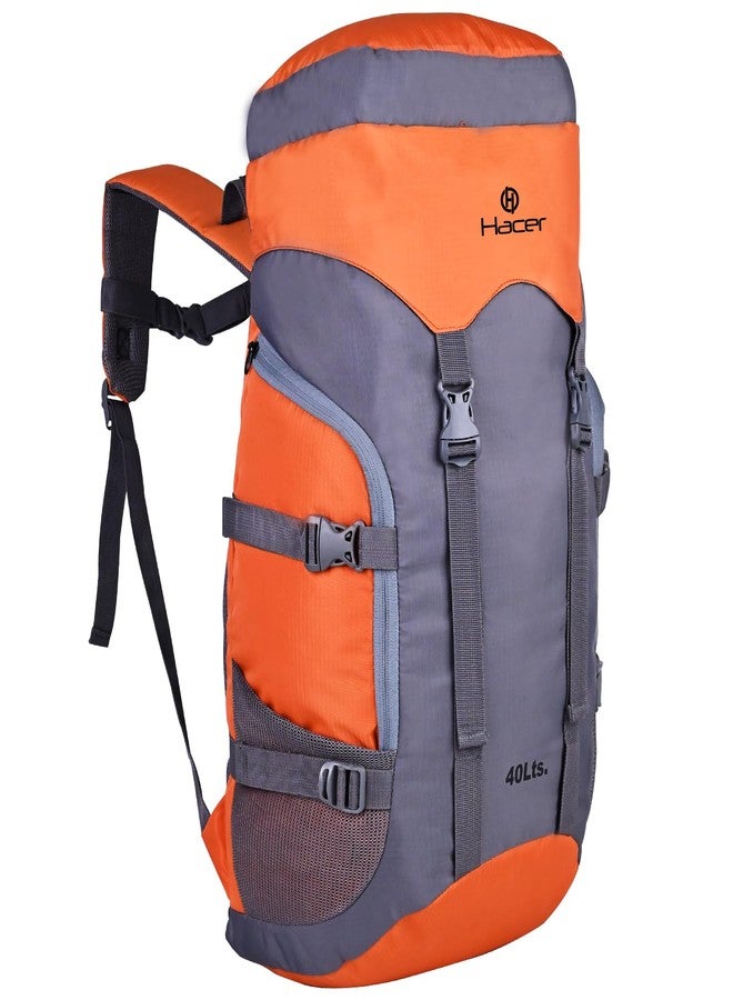 HACER Backpack Unisex Travel Daypack Large Capacity Rucksack Bag for Camping Trekking Hiking Traveling Luggage Tourist - (Orange/Grey, 40L) - Image 1
