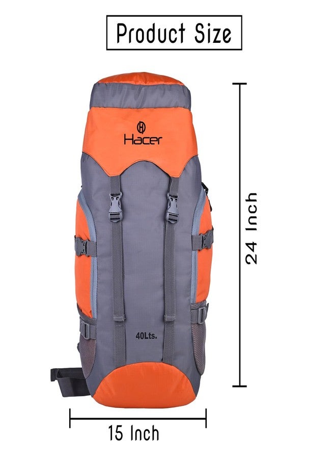 HACER Backpack Unisex Travel Daypack Large Capacity Rucksack Bag for Camping Trekking Hiking Traveling Luggage Tourist - (Orange/Grey, 40L) - Image 2