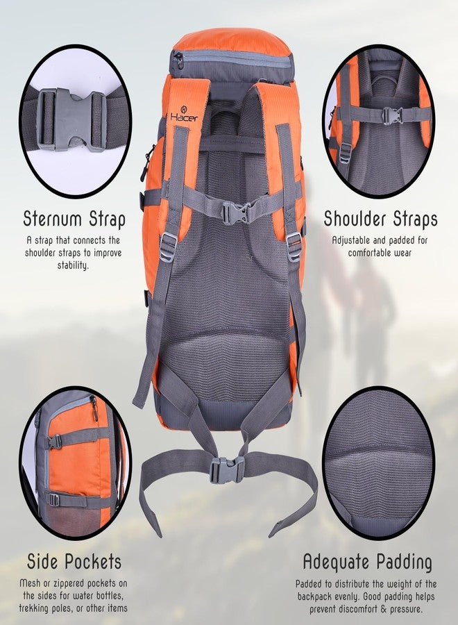 HACER Backpack Unisex Travel Daypack Large Capacity Rucksack Bag for Camping Trekking Hiking Traveling Luggage Tourist - (Orange/Grey, 40L) - Image 5