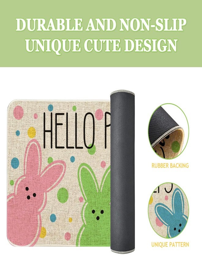 Kuyuayee Easter Bunny Doormat 30x17 Inch Hello Peeps Welcome Door Mat Indoor Outdoor Entrance Floor Mats Non-Slip Washable Easter Home Decor Rugs - Image 2