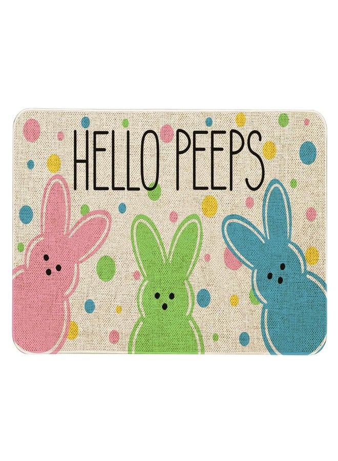 Kuyuayee Easter Bunny Doormat 30x17 Inch Hello Peeps Welcome Door Mat Indoor Outdoor Entrance Floor Mats Non-Slip Washable Easter Home Decor Rugs - Image 1