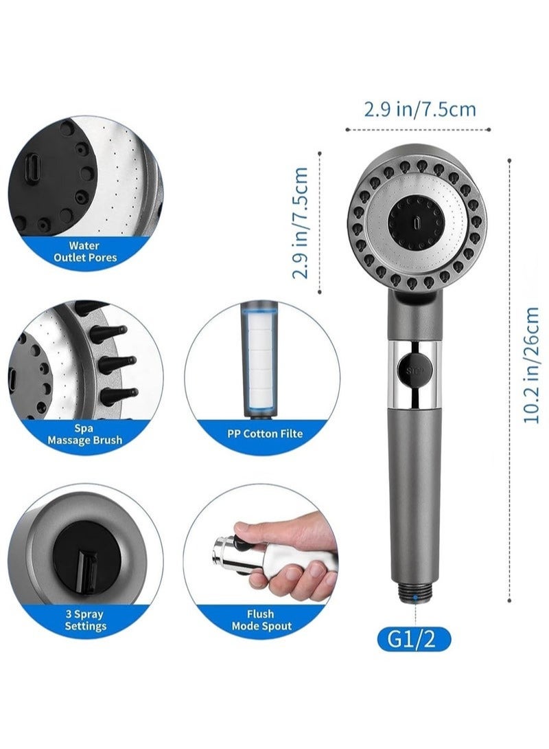 رأس دش عالي الضغط منقي الماء الصلب مجموعة رأس دش محمولة باليد مع خرطوم مضاد للانفجار 1.5 متر ودعامة - Image 3