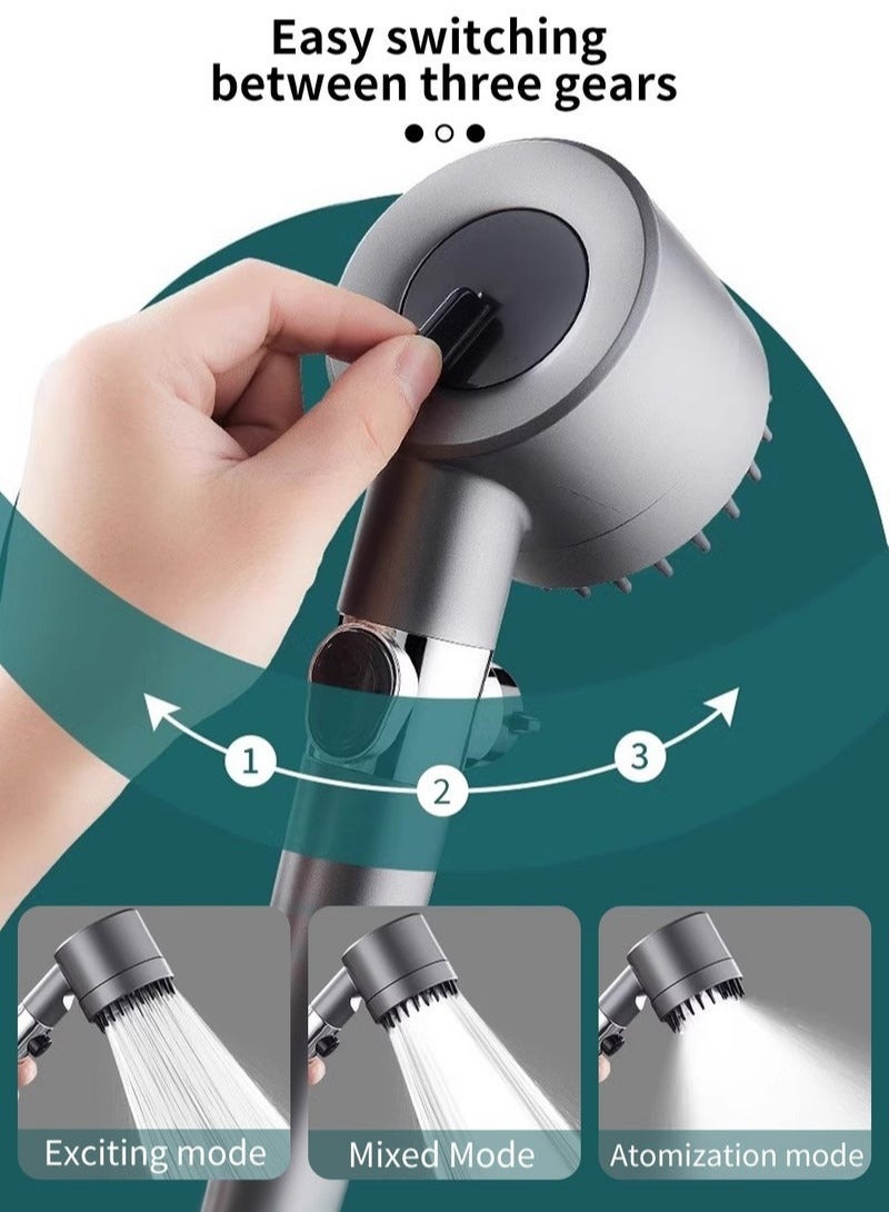 رأس دش عالي الضغط منقي الماء الصلب مجموعة رأس دش محمولة باليد مع خرطوم مضاد للانفجار 1.5 متر ودعامة - Image 2