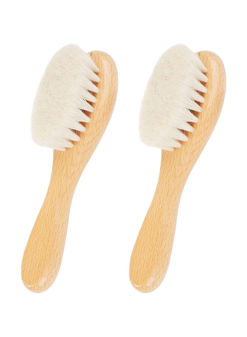 SYOSI Baby Hair Brush, 2 Pcs Baby Hair Brush with Wooden Handle, Natural Soft Goat Bristles Cradle Cap Brush for Newborns  Toddlers - Image 1