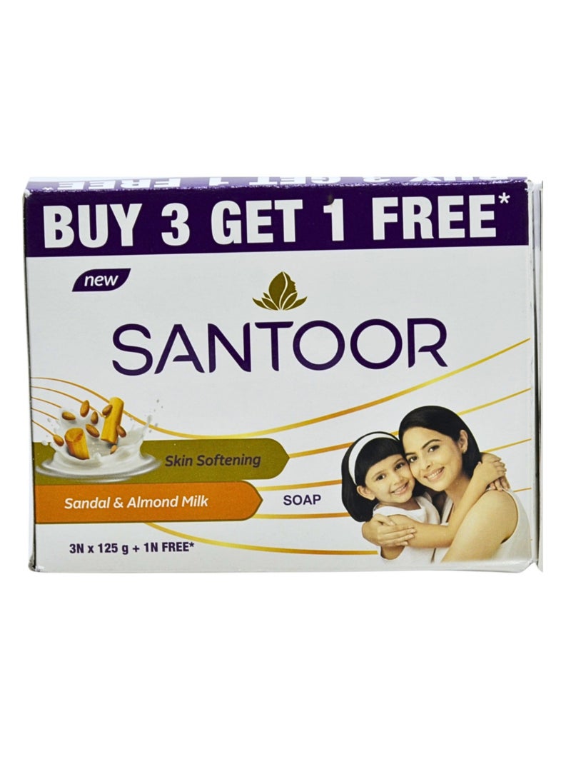 Santoor, Sandal & Almond Milk Skin Softening Soap 125g X 4Pcs - Image 1