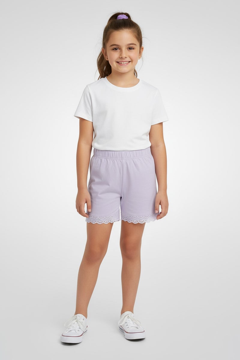 guppy Kids Girl Solid Basic Shorts, Lavender - Image 1