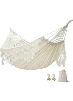 Arabest Hammock，Double Sized Boho Macrame Cream Hammock with Elegant TasselsFishtail Knitting 485Lbs Includes Tie Ropes and White Drawstring Bag for Women，Outdoor & Wedding Party Decor，White  - Image 1