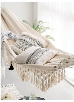 Arabest Hammock，Double Sized Boho Macrame Cream Hammock with Elegant TasselsFishtail Knitting 485Lbs Includes Tie Ropes and White Drawstring Bag for Women，Outdoor & Wedding Party Decor，White  - Image 2