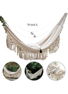 Arabest Hammock，Double Sized Boho Macrame Cream Hammock with Elegant TasselsFishtail Knitting 485Lbs Includes Tie Ropes and White Drawstring Bag for Women，Outdoor & Wedding Party Decor，White  - Image 3