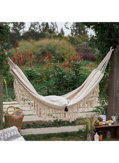Arabest Hammock，Double Sized Boho Macrame Cream Hammock with Elegant TasselsFishtail Knitting 485Lbs Includes Tie Ropes and White Drawstring Bag for Women，Outdoor & Wedding Party Decor，White  - Image 4