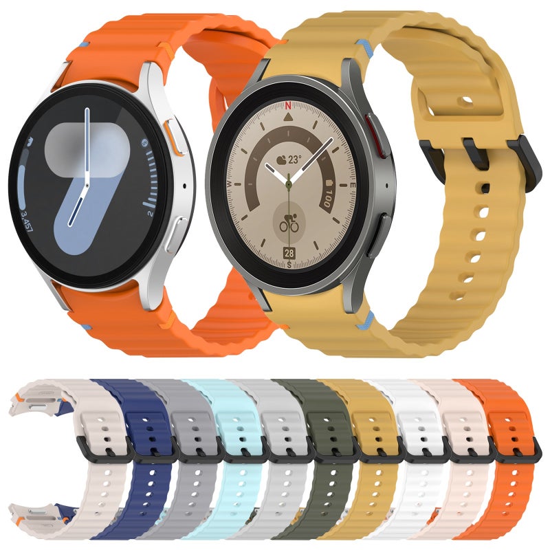 إيروريكس لساعة سامسونج جالاكسي 5 40/44 مم، سوار سيليكون أسود مزخرف بحبيبات مموجة ومخيط (رمادي فاتح) - Image 5