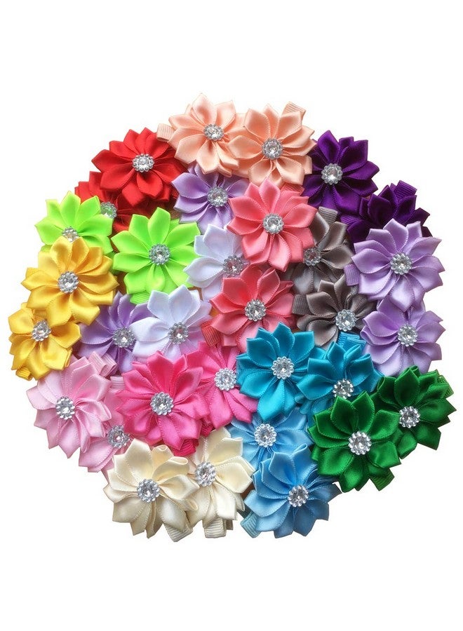 QandSweet 32 Pcs Girls Hair Clips Safety Clip Rhinestone Flower Barrettes for Toddler Girl Teens and Womens - Image 1