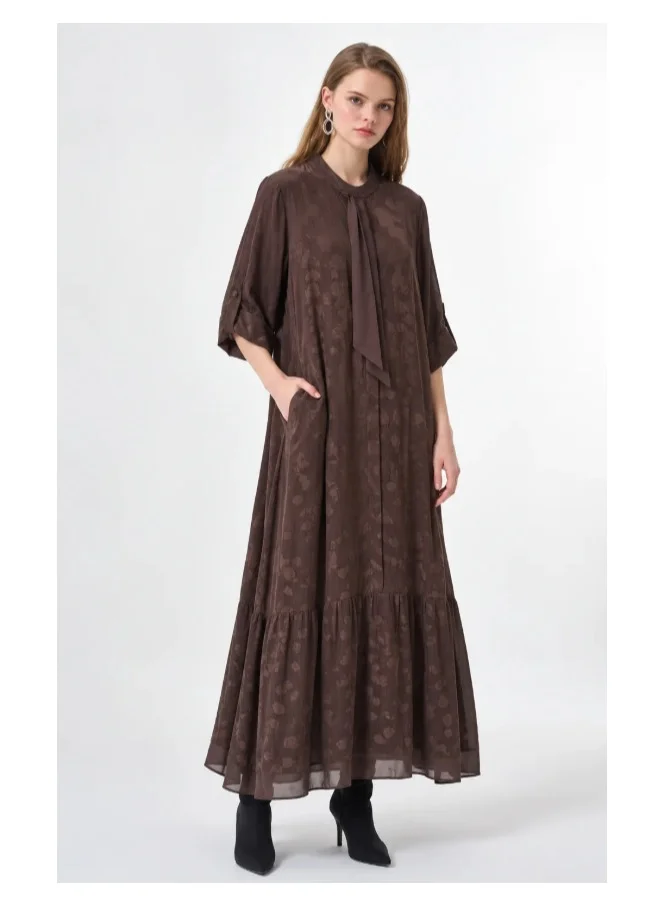 Tonal Floral Jacquard Maxi PLUS SIZE Dress - Brown
