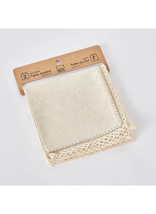 Home Box Naturio 2-Piece Lace Natural Napkin Set 40 x 40 cm
