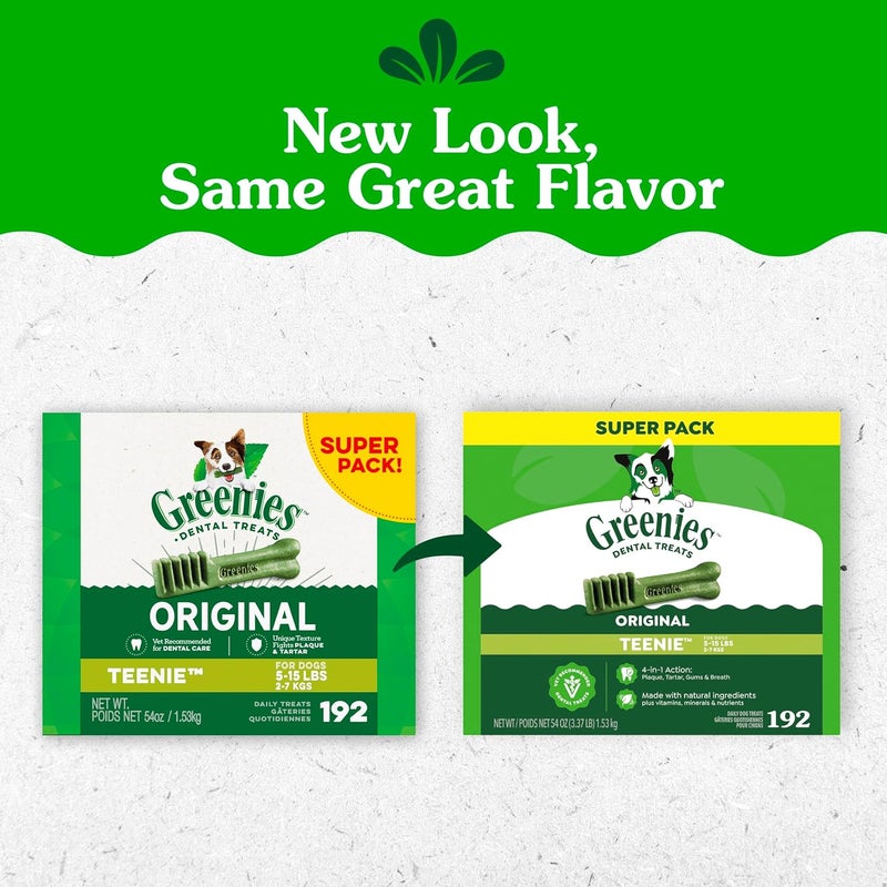 جرينيز حلوى Greenies Original TEENIE Natural Dental Care للكلاب، عبوة سعة 54 أونصة (192 حلوى) - Image 2