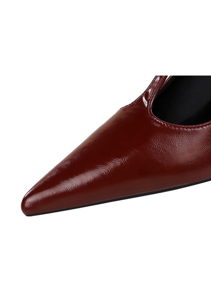 بيج تري المرأة مغلقة أشارت إصبع القدم منتصف الكعب مع T-كاحل أحزمة مضخات النبيذ الأحمر 5CM - Image 5