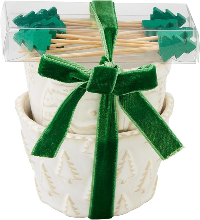 mud pie مجموعة أطباق تيدبيت شجرة عيد الميلاد البيضاء 2 × 3 بوصة مع أعواد أسنان 2 12 - Image 1