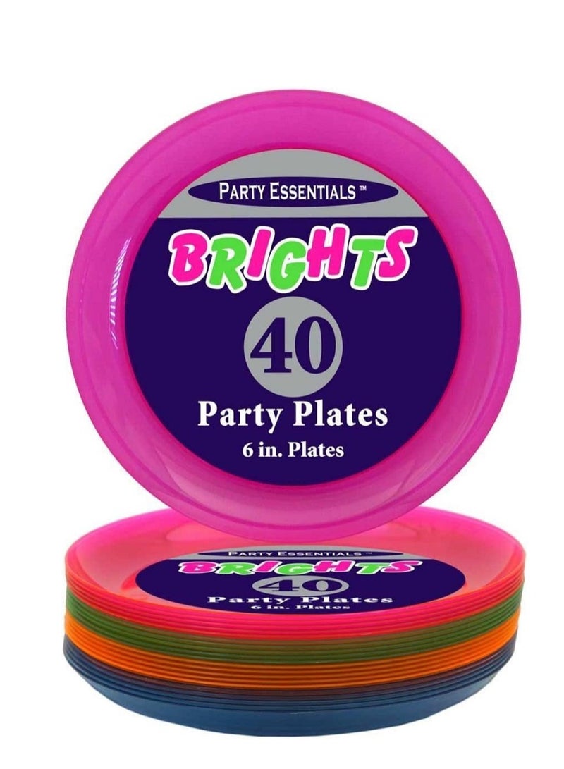 Party Essentials Hard Plastic 6-Inch Round Party/Dessert Plates, Assorted Neon, 40-Count - Image 4