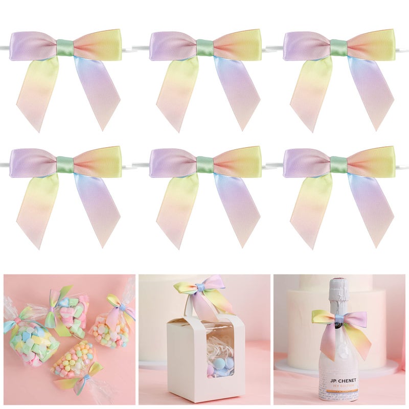 AIMUDI Pastel Ribbon Bows for Easters Day Decorations 35 Satin Ribbon Twist Tie Bows for Treat Bags Premade Bows for Crafts Cake Pops Wedding Decorations Baby Shower Gift Wrapping  50 Counts
