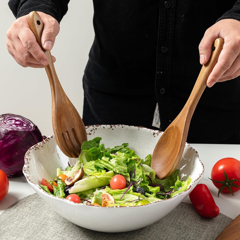 LEHAHA Wood Salad Servers, 10.5-inch Salad Spoon and Fork Serving Set, Set of 2 Wood Salad Serving Set, Wood Salad Tongs Salad Serving Tossing Utensils for Kitchen Stirring Mixing and Cooking - Image 2
