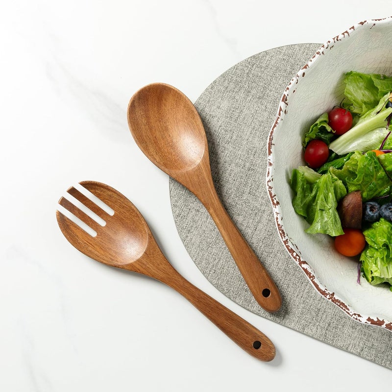 LEHAHA Wood Salad Servers, 10.5-inch Salad Spoon and Fork Serving Set, Set of 2 Wood Salad Serving Set, Wood Salad Tongs Salad Serving Tossing Utensils for Kitchen Stirring Mixing and Cooking - Image 5