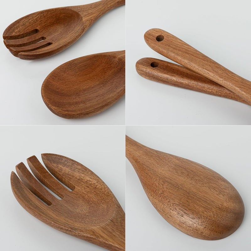 LEHAHA Wood Salad Servers, 10.5-inch Salad Spoon and Fork Serving Set, Set of 2 Wood Salad Serving Set, Wood Salad Tongs Salad Serving Tossing Utensils for Kitchen Stirring Mixing and Cooking - Image 3