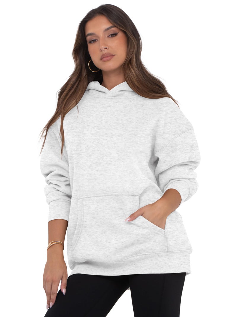 VIUTIL Womens Oversized Hoodies Fleece Loose Hooded Sweatshirt Fall Winter Outfits 2026 Trendy Clothes, White Grey, X-Small - Image 4