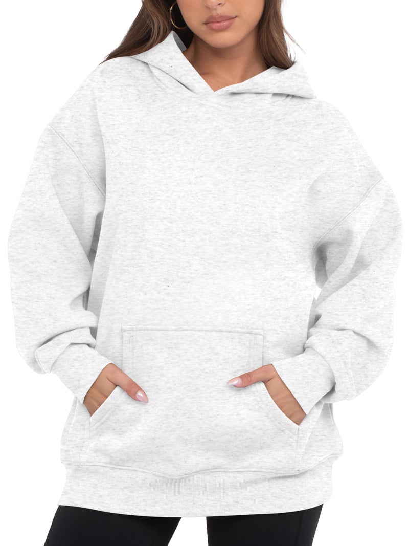 VIUTIL Womens Oversized Hoodies Fleece Loose Hooded Sweatshirt Fall Winter Outfits 2026 Trendy Clothes, White Grey, X-Small - Image 1