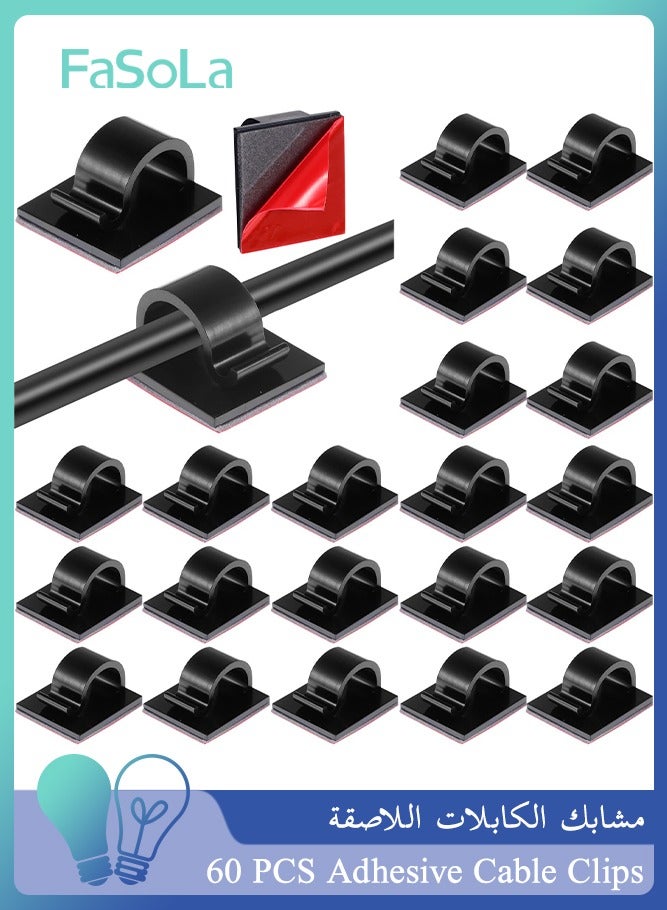 Fasola 60Pcs Upgraded Adhesive Cable Clips, Desk and Wall Wire Organizer, Cord Management Solution for HDMI, LED Lights and  Eetension Cord (Black) - Image 1