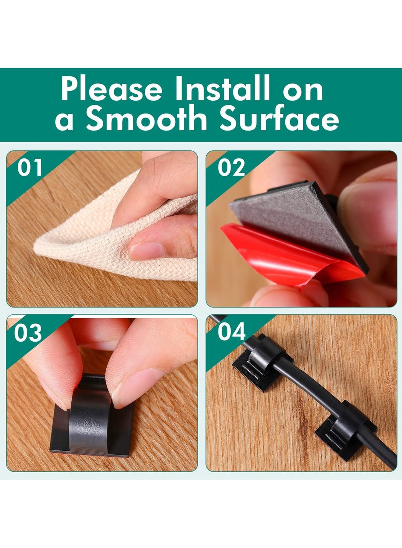 Fasola 60Pcs Upgraded Adhesive Cable Clips, Desk and Wall Wire Organizer, Cord Management Solution for HDMI, LED Lights and  Eetension Cord (Black) - Image 3