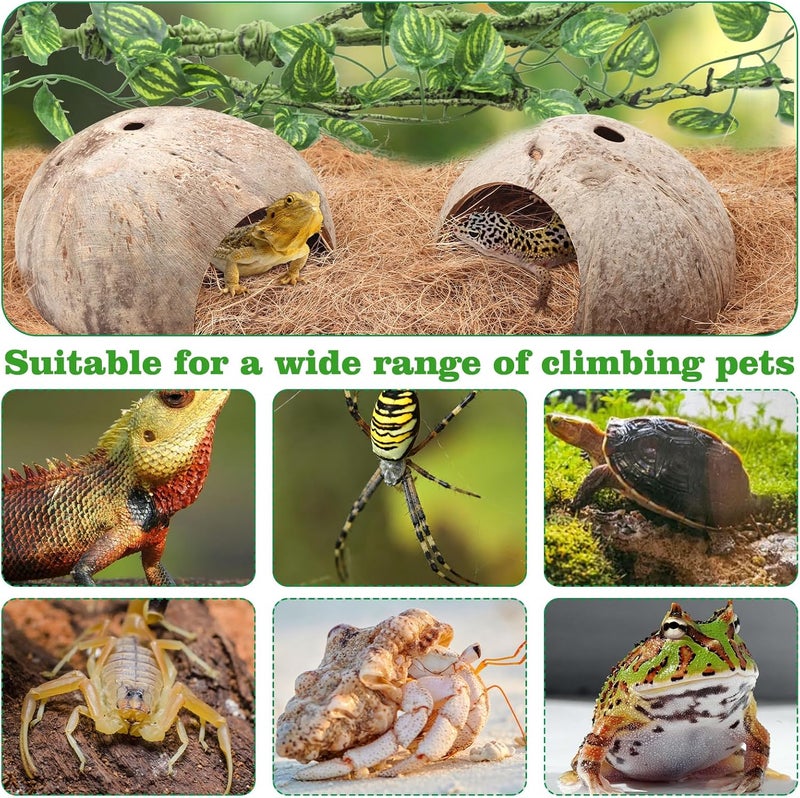 QUOZUO Crested Gecko Tank Accessories, Reptile Climbing Vines Hanging Plants with Coconut Shells Bridge Hideout Hermit Crab Decor for Bearded Dragon Lizard Chameleon Gecko Turtle Snake - Image 3