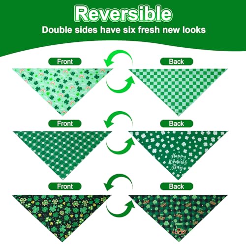 Agroon St. Patrick's Day Dog Bandanas XLarge 3PCS, 6 Pattern Green Scarf for Boy and Girl, Triangle Reversible Bibs Breed for Puppy Pets - Image 4