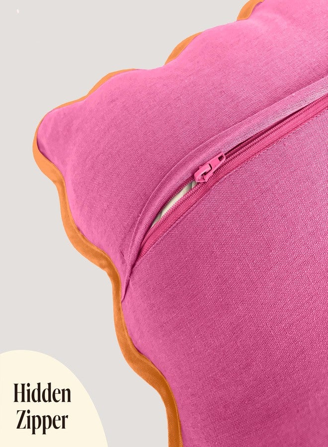 Orelle Scalloped Pillow Cover Set of 2 | Linen Cotton | 18x18 | Pink and Orange - Image 4