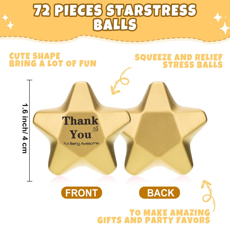 DEEKIN 72 Pieces Star Stress Balls 1.6 Inch Mini Foam Ball Stress Relief Toys for Teens, Adults, Student Prizes, Party Bag Fillers(Thank You Style) - Image 2