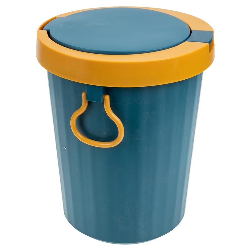 Blue Small Plastic Waste Paper Basket with Lid, Kitchen Trash Holder and Home Garbage Container for Bathroom Bedroom Office Use - Image 1