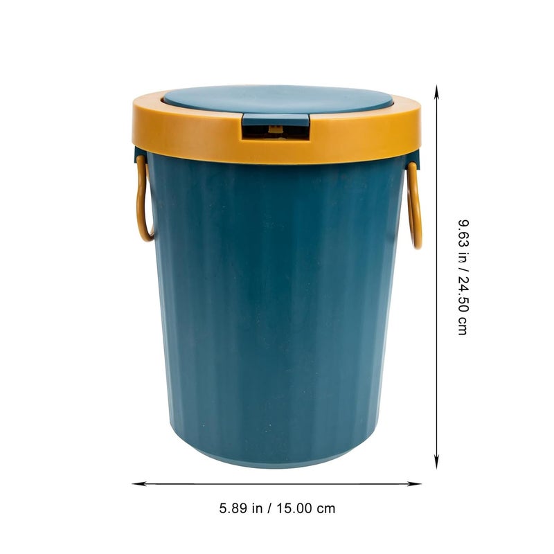 Blue Small Plastic Waste Paper Basket with Lid, Kitchen Trash Holder and Home Garbage Container for Bathroom Bedroom Office Use - Image 2