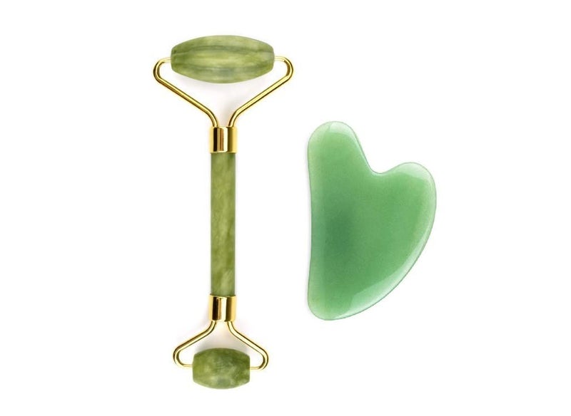 Sei Regina Jade Roller and Gua Sha Set - Real Jade Face Roller and Gua Sha Massager for Face Sculpting, Under Eye Care, and Stress Relief - Stone Skincare Tools for Face - Image 1