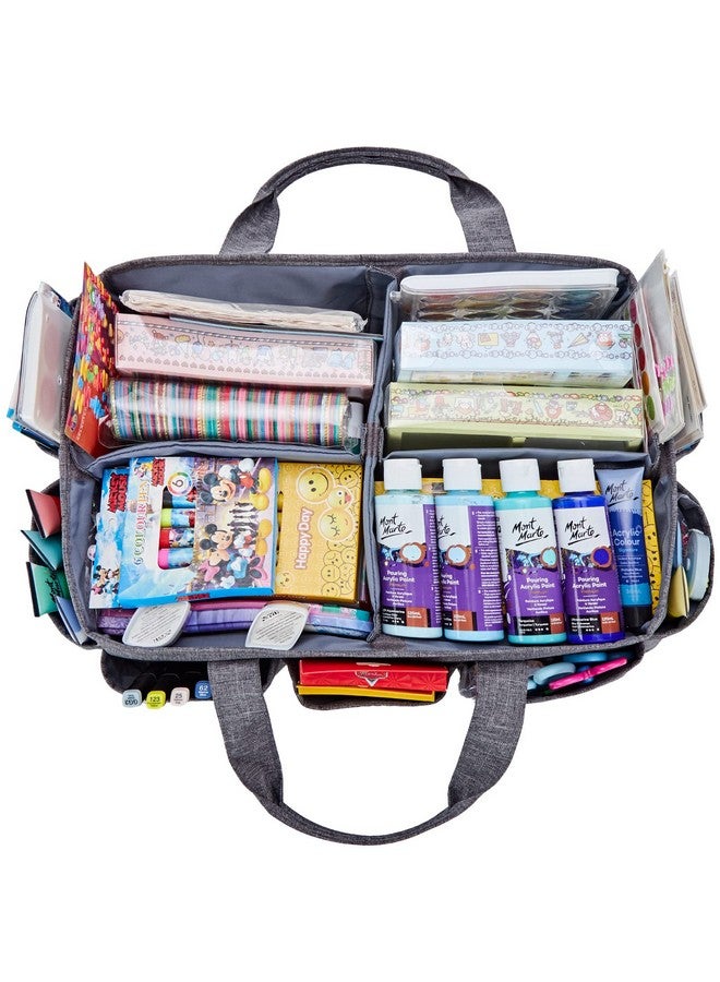 HOMEST Craft Organizer Tote Bag With Multiple Pockets Storage Art Caddy For Scrapbooking Crafts Supply Carrier For Tool Gray  - Image 2